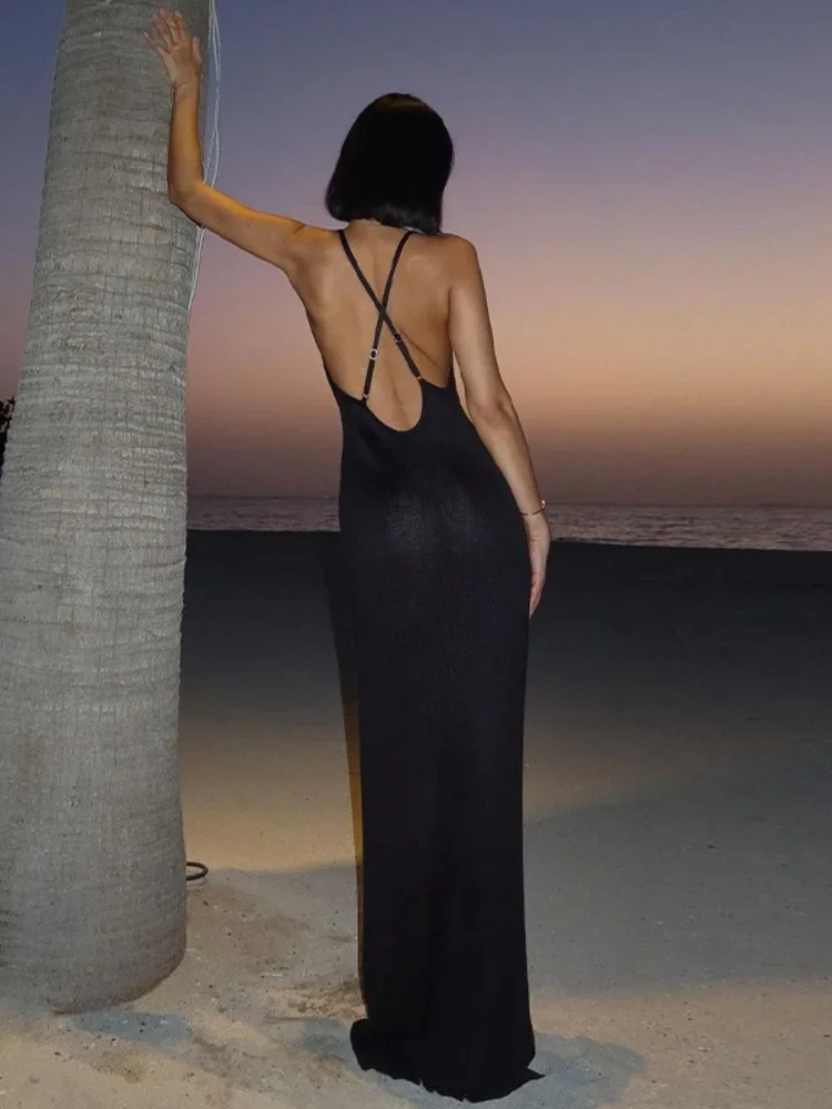 2025 сексуальное платье макси с глубоким v-образным вырезом и открытой спиной