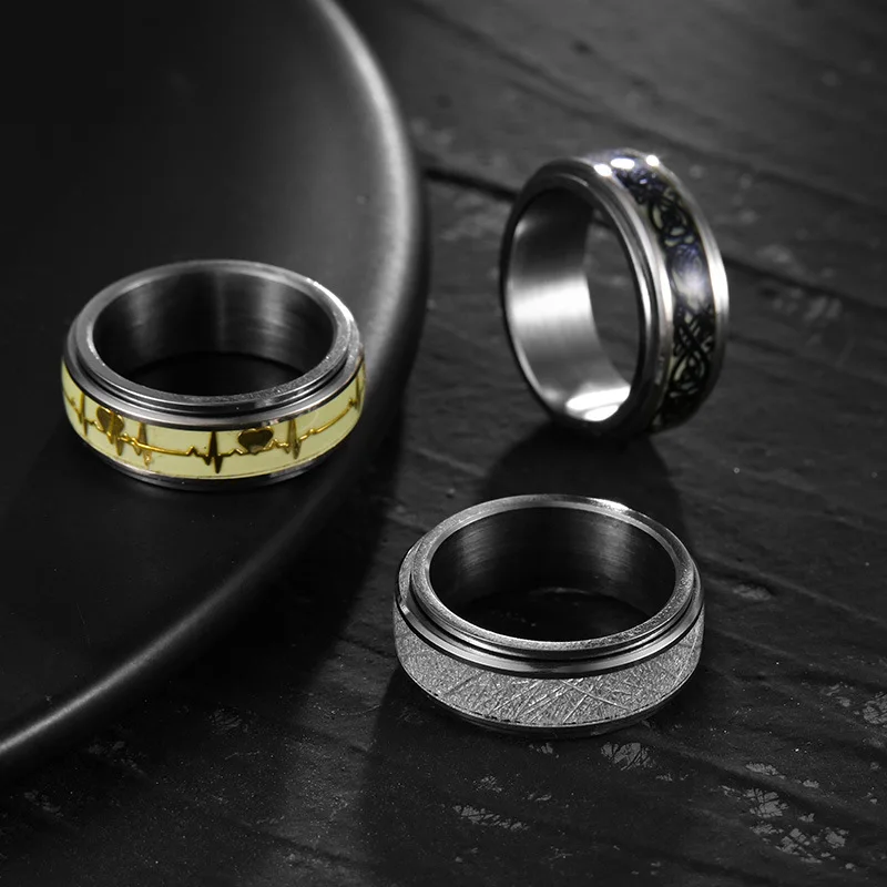 

8MM Wide Rotatable Decompression Men's Titanium Steel Ring Dripping Oil Luminous Rotating High-quality Personalized Jewelry