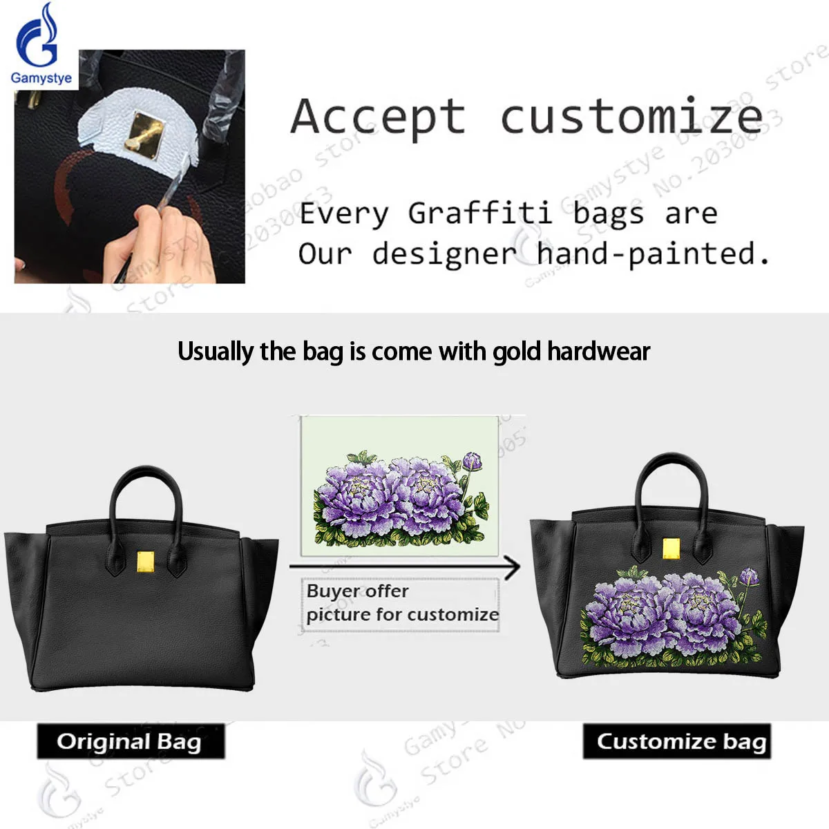 Gamystye Hand Draw Customize Art POP Sex Girls Bags For women Handbags Togo Leather Cowhide Designer Shoulder Bag For Wife Gifts