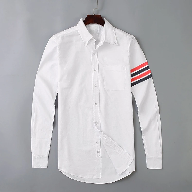 

TB Man Shirt Official Men Slim Turn Down Collar White Red Black Striped Casual Shirt Oxford Solid Men Cloth 2022 New Shirts