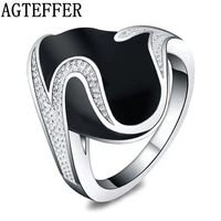 agteffer 925 sterling silver aaa zircon epoxy black ring man for women fashion wedding engagement party gift charm jewelry