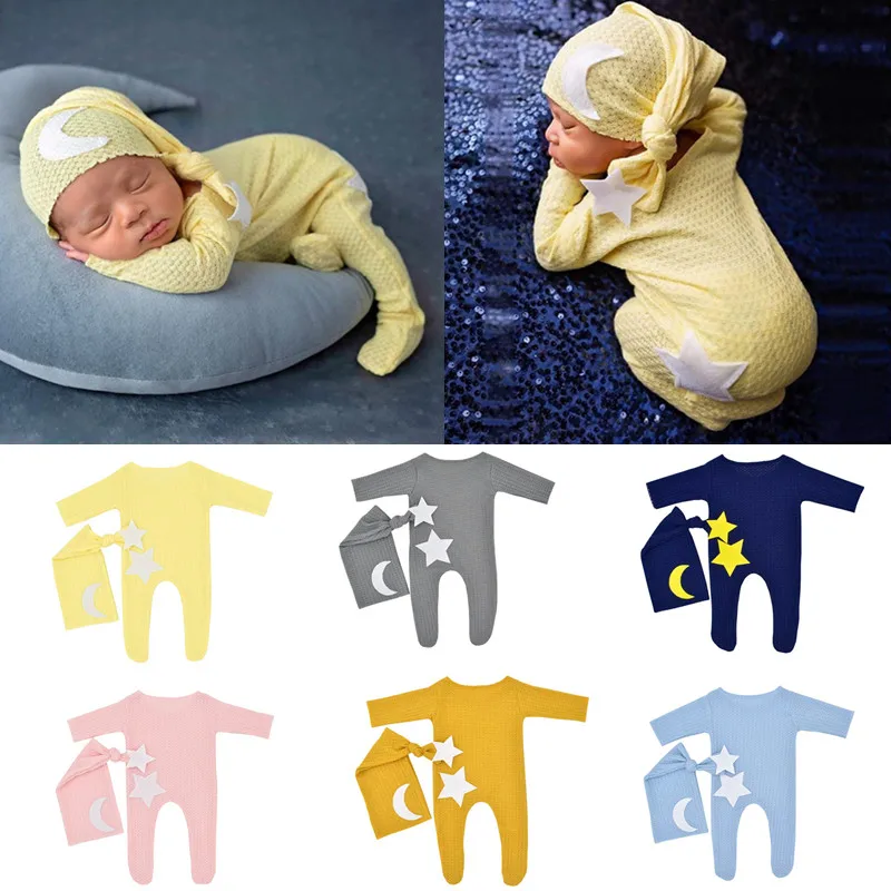 Newborn Photography Clothing Knot Hat+Jumpsuit 2Pcs/Set Studio Baby Photo Props Accessories Boys And Girls Infant Shoot Clothes
