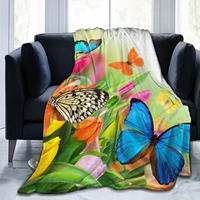 tulip colorful butterfly yellow gradient flannel blanket sofa blanket warm soft living room cover blanket outdoor office lady 60