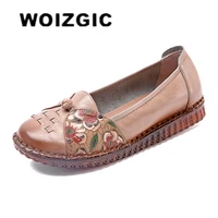 woizgic womens mother female ladies genuine leather flats shoes platform loafers non slip on flowers soft plus size 42 43