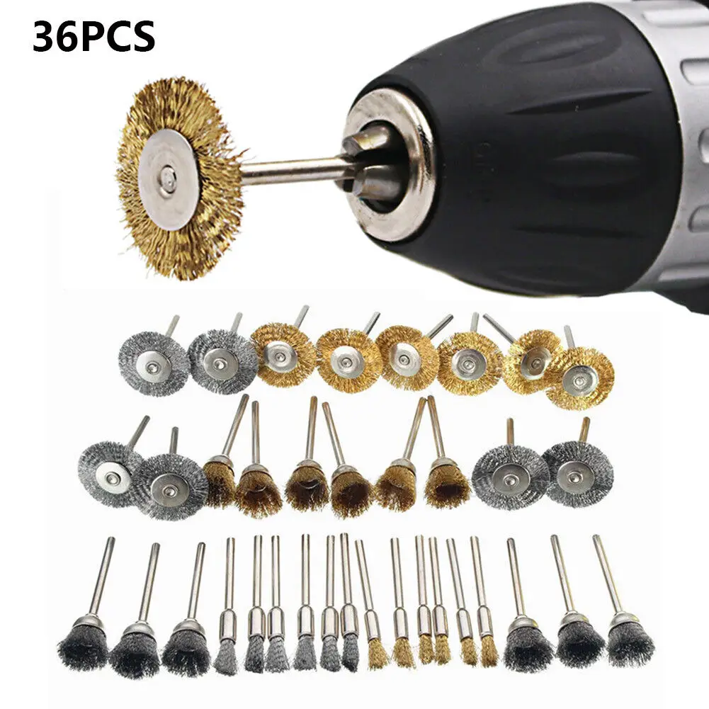 

36pcs Brass Brush Wire Shank Electric Tool Steel Wire Wheel Brushes Accessories Rotary Tool for Engraver Abrasive Materials