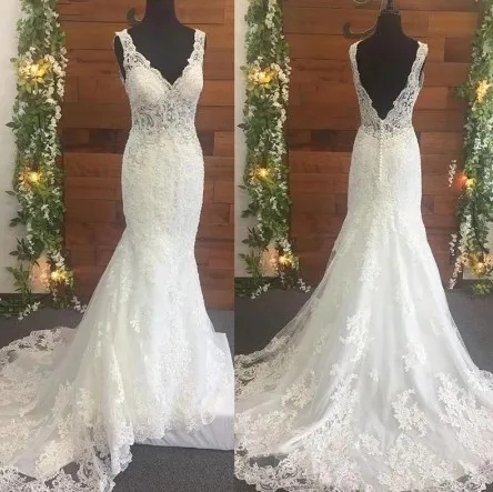 

ANGELSBRIDEP Mermaid Wedding Dress Tulle Applique Vestidos De Noiva Sexy Backless Formal Saudi Arabia Bridal Gowns Court Train