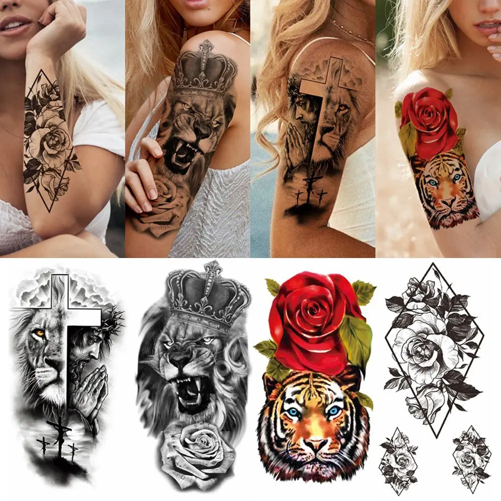 

Warrior Tiger Wolf Large Tribal Lion Black Tattoo Sticker Temporary Tattoos Fake Tattoo Stickers Tattoo Sleeve
