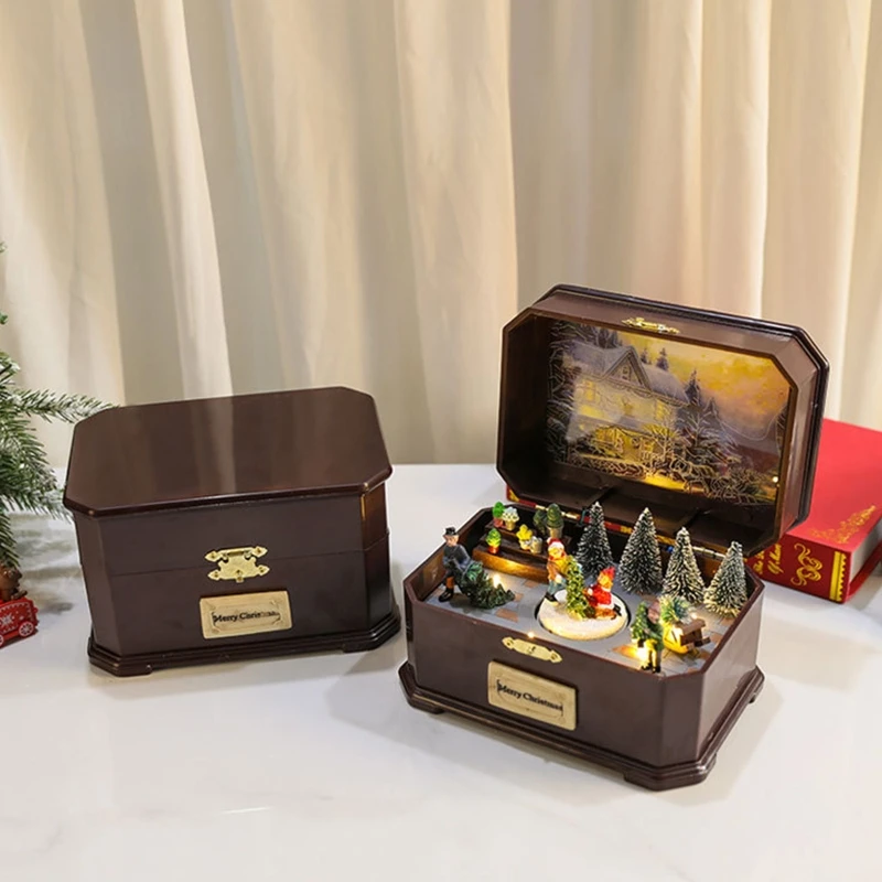 

Рождественская светодиодная музыкальная шкатулка, светящаяся вращающаяся креативная поделка, декоративные принадлежности для дома, бара, ...