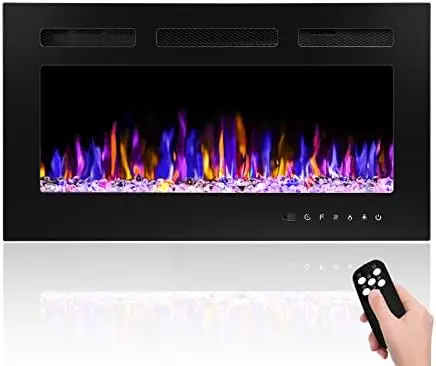 

50" Fireplace Mounted and Recessed with Remote Control, 750/1500W Ultra-Thin Fireplace Heater W/Timer Adjustable Flame Co