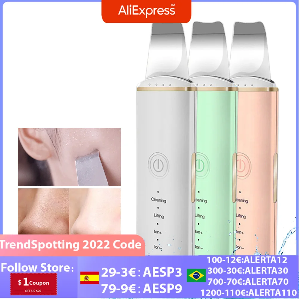

Ultrasonic Face Cleaning Scrubber Electric Facial Exfoliating Espatula EMS Facial Lifting Skin Firming Devices Blackhead Remover