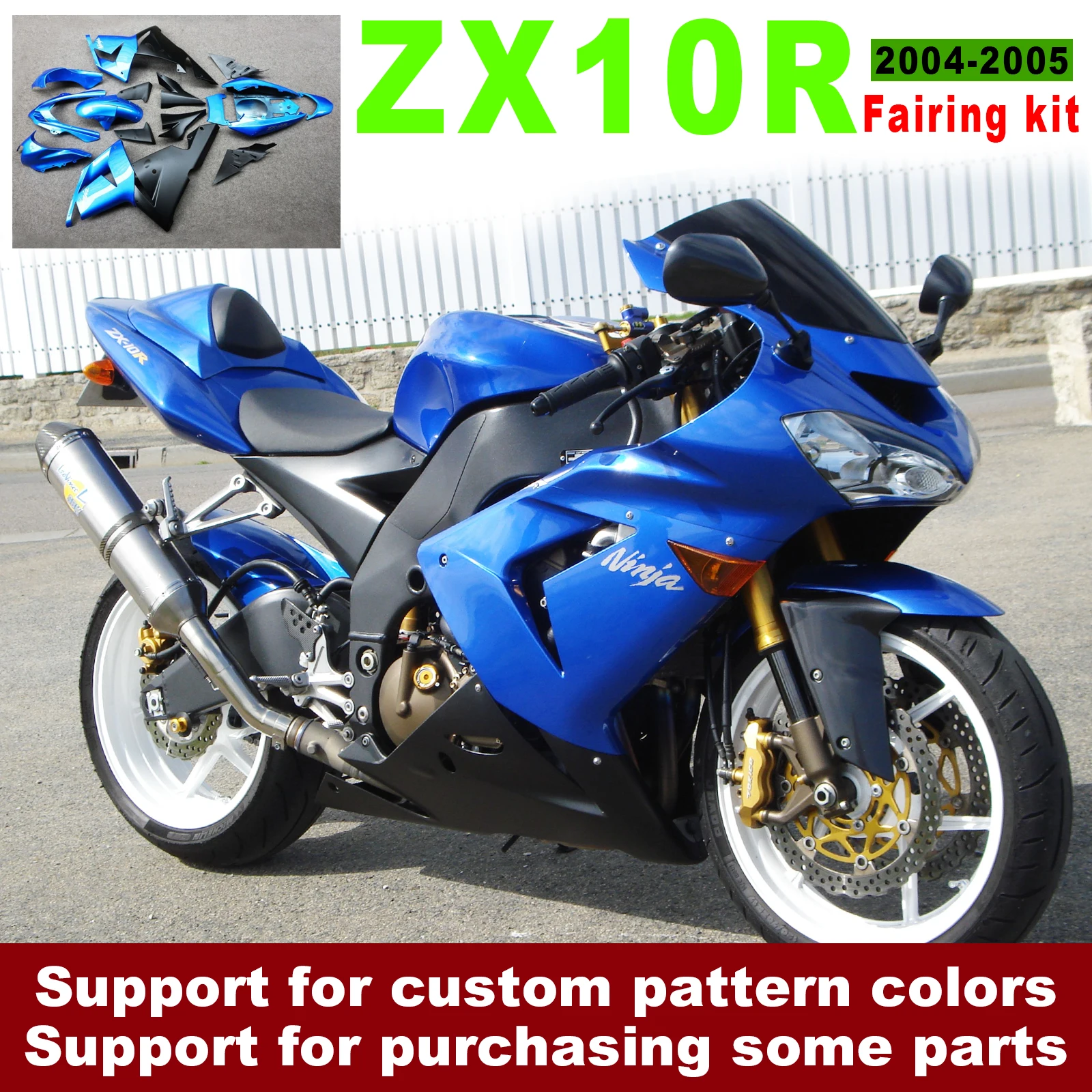 

Motorcycle Full Fairing Kit Bodywork Panel Set for Kawasaki Ninja ZX10R ZX 10R ZX-10R 2004 - 2005