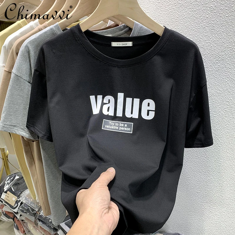 

2022 Spring Summer New Fashion Letter Print Short-Sleeve T-shirt Female European Style Loose Inner Bottoming Shirt Tops Women
