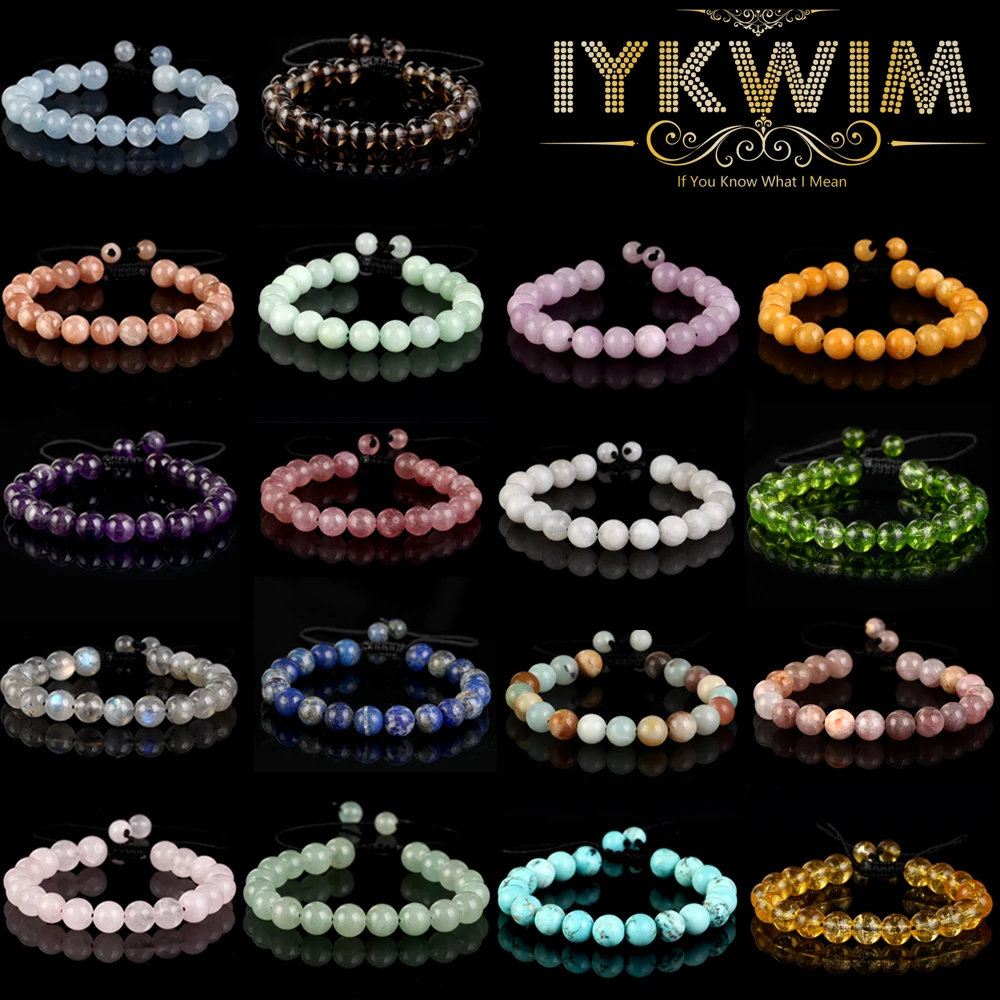 

6 8mm Natural Stone Adjustable Braided Bracelet Amethysts Turquoises Tourmalines Rose Quartzs Beads Jewelry Gift For Men Women