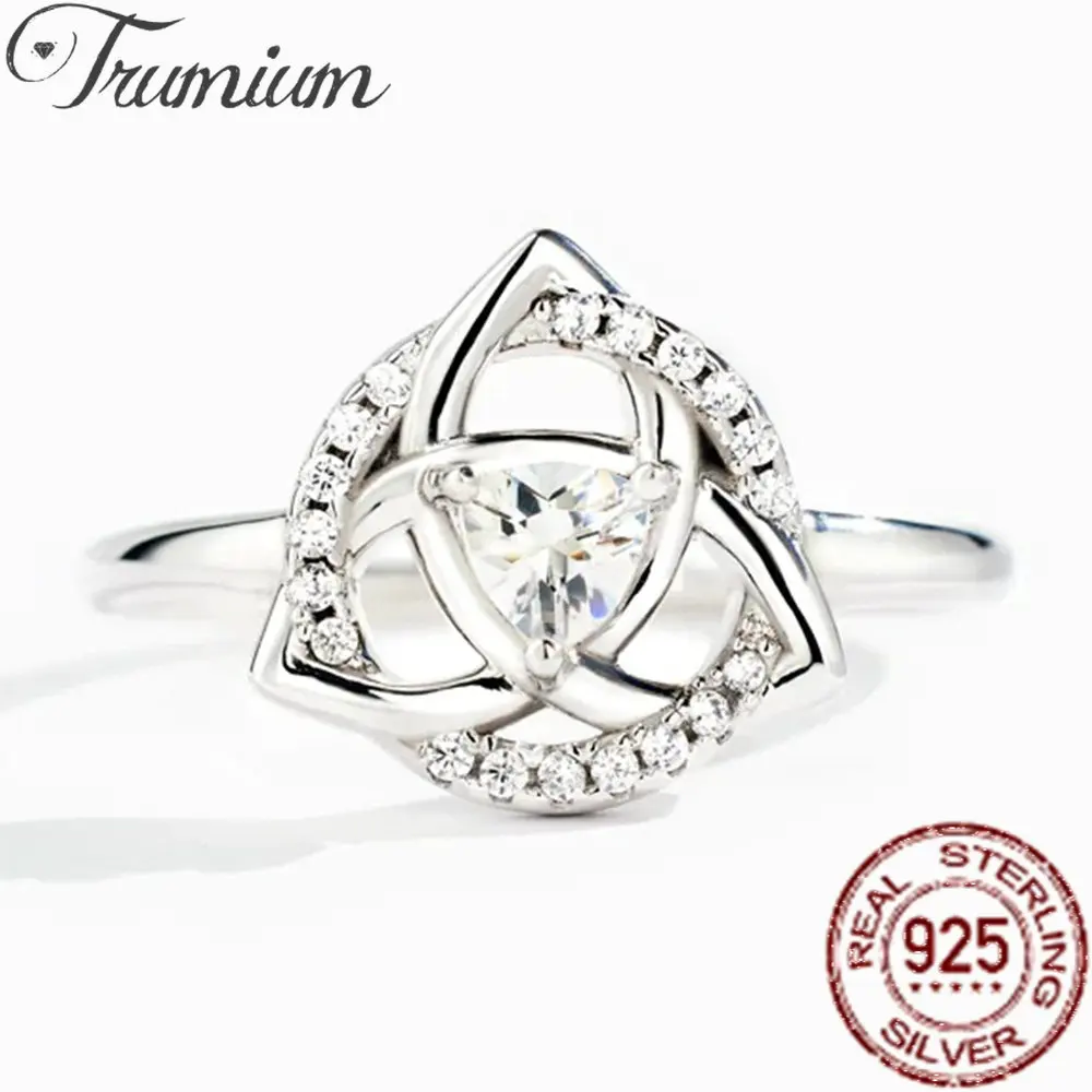 

Trumium S925 Sterling Silver Three Flower Rings For Women White Zircon Inlaid Thin Knot of sisters Stackable Ring Trendy Jewelry