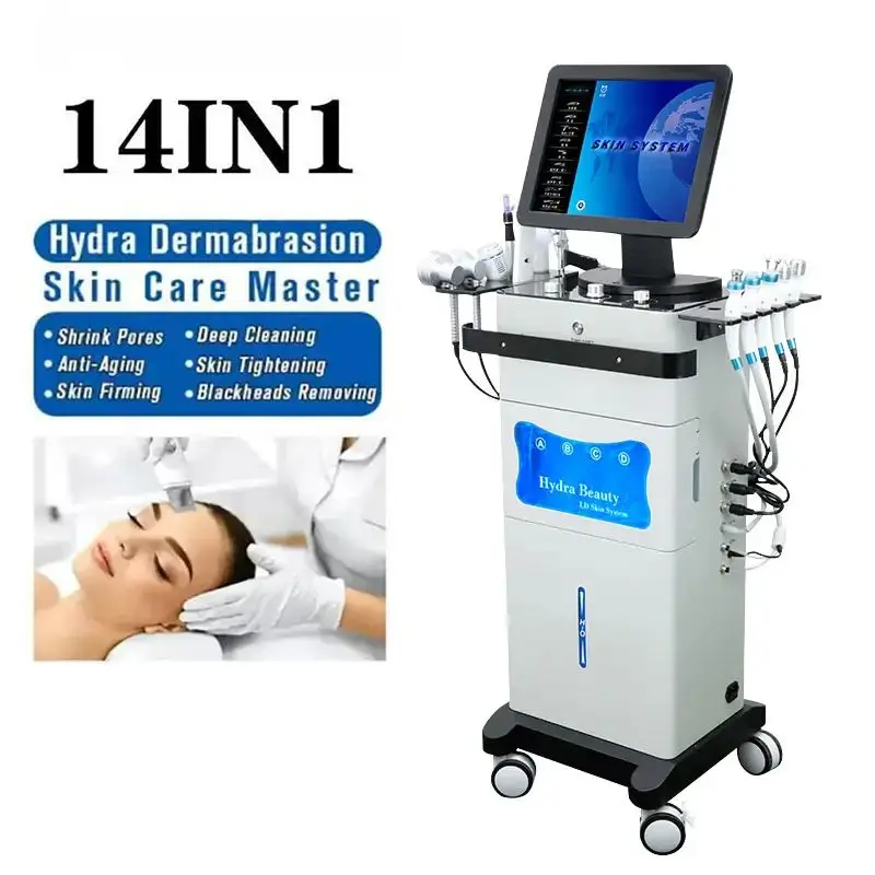 

New 14 In 1 Hydra Aqua Peeling Facial Cleaning Mahcine Hydro Dermabrasion Acne Pore Cleaner Skin Rejuvenation Hydrofacial Device