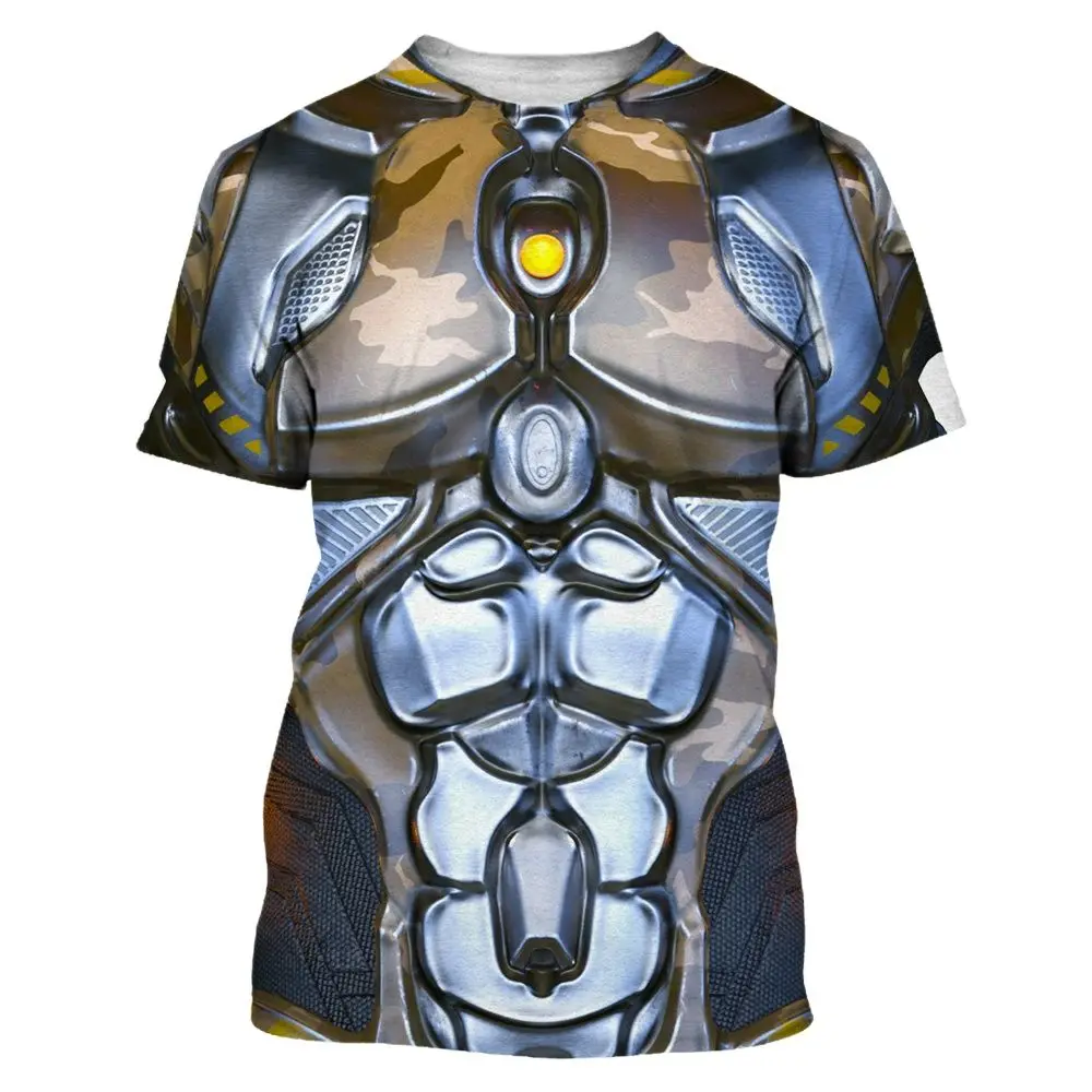 

Summer Men's Short Sleeve Technology Mechanical 3D Printing Round Neck Large Sport Casual Loose T-shirt Quick Drying Material