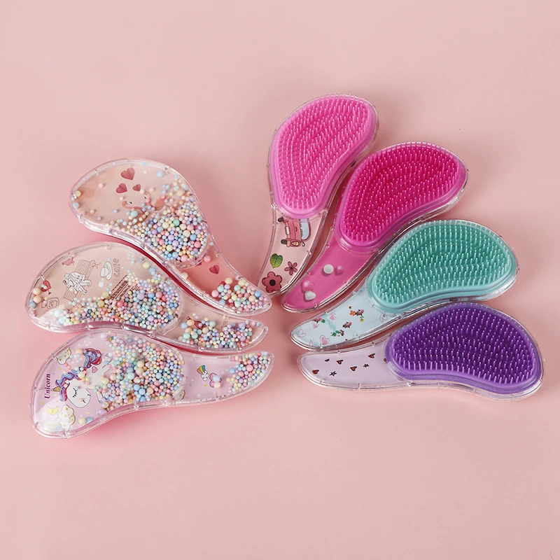 New Cute Hairdressing Comb for Kids Anti-knot Massage Flowing Bead Hair Comb Children Girls Dress Up Makeups Toy Gifts
