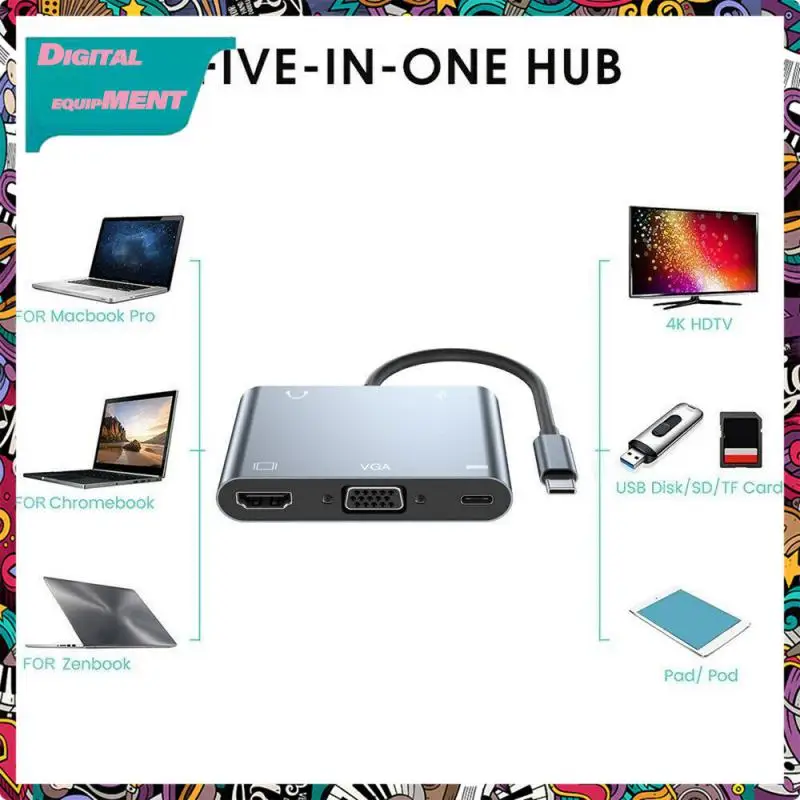 

Usb-c на 4k HDMI-совместимая Плата расширения Vga Pd адаптер Usb разветвитель Type-c концентратор 5 в 1 док-станция аксессуары для компьютера