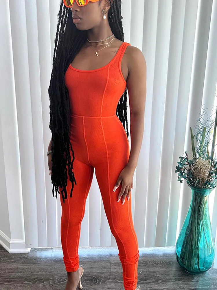 Soild Sexy Backless Jumpsuit For Women Clothes Casual Sleeveless Playsuit Streetwear Rompers O-Neck Silm Fit Splicing Home Wear