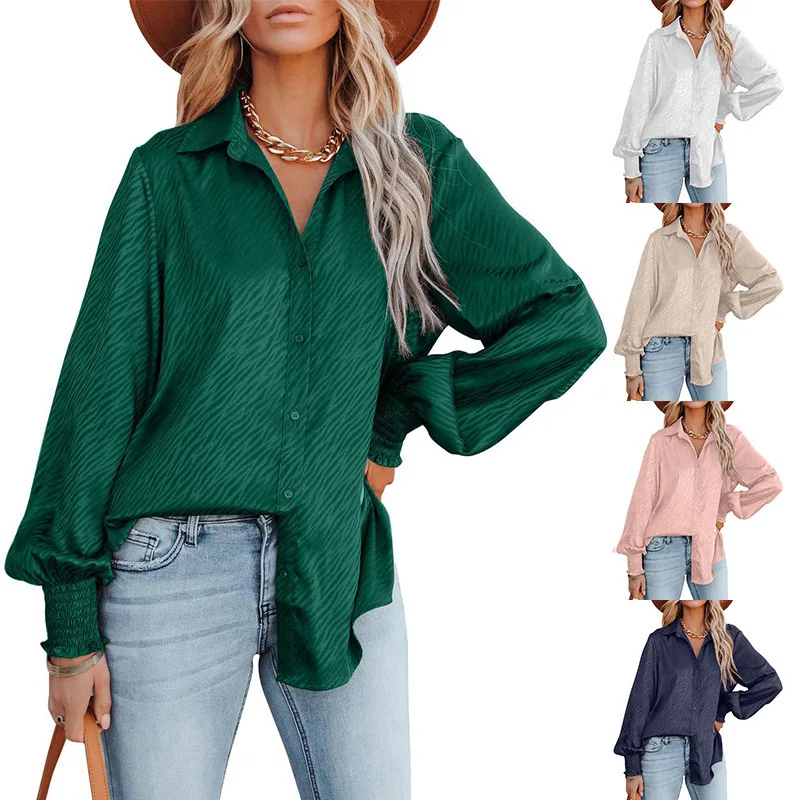 

Women's 2022 New Zebra Pattern Lapel Breasted Loose Top Lantern Long Sleeve Shirt Women