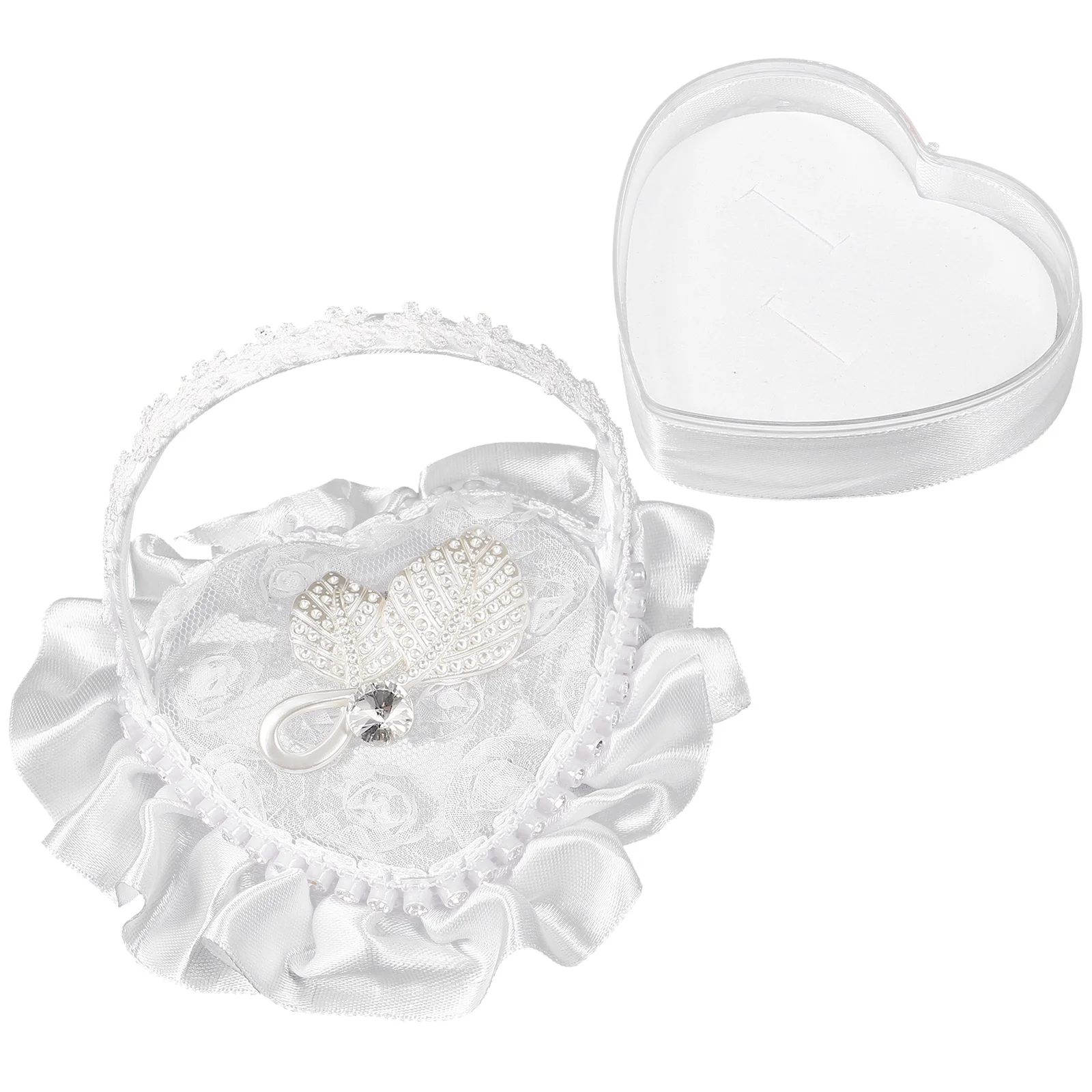 

Ring Pillow Wedding Bearer Cushion Flower Ceremony Heart Holder Pillows Box Bridal Girl Basket Engagement Baskets Lace Shape