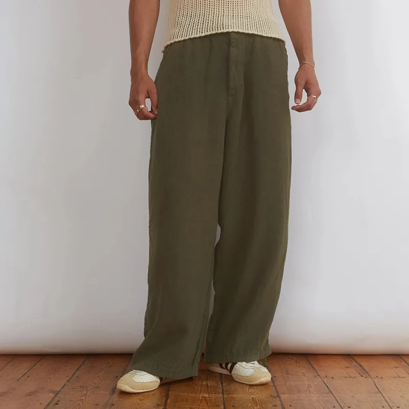 

Мужские повседневные брюки, Новинка весна-осень 2023, удобные дышащие хлопковые брюки из конопли для отдыха, простые брюки большого размера