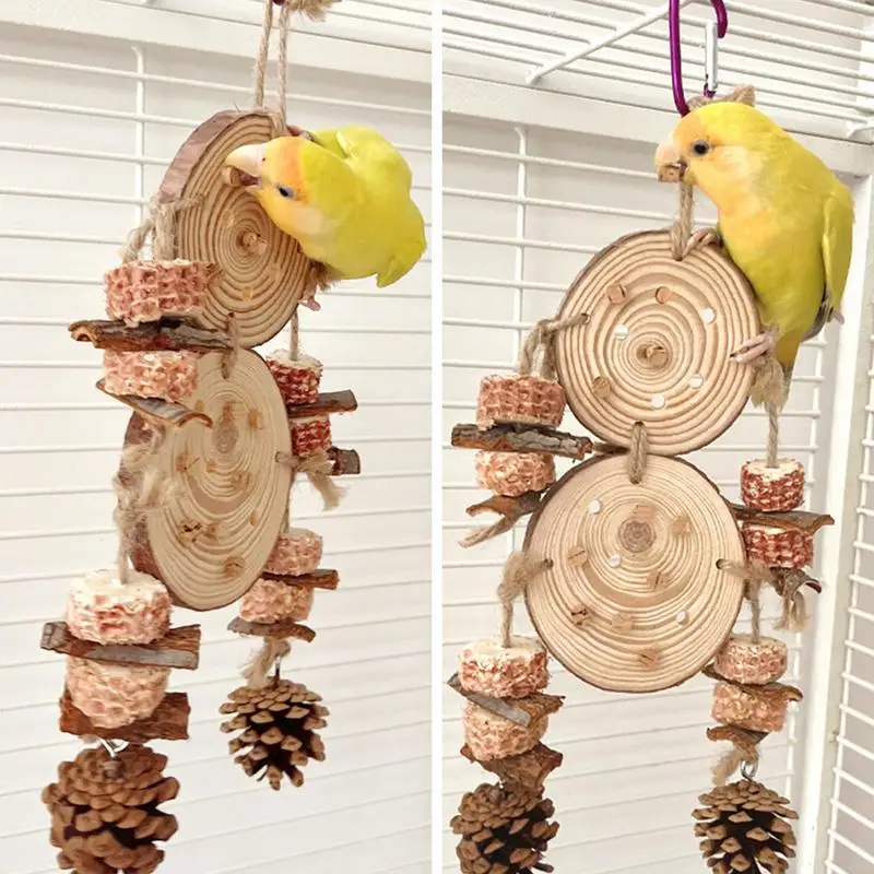 

Bird Training Toys Set Wooden Block Puzzle Toys For Parrots Colorful Plastic Rings Intelligence Training Chew Toy Bird Supplies