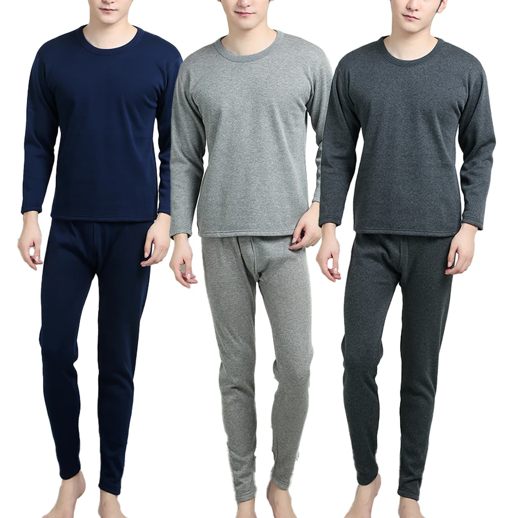 

Men Thermal Underwear Suit Thickened Keeping Warm Male Pajamas Solid Color Long Johns Top Set Clothes Accessory