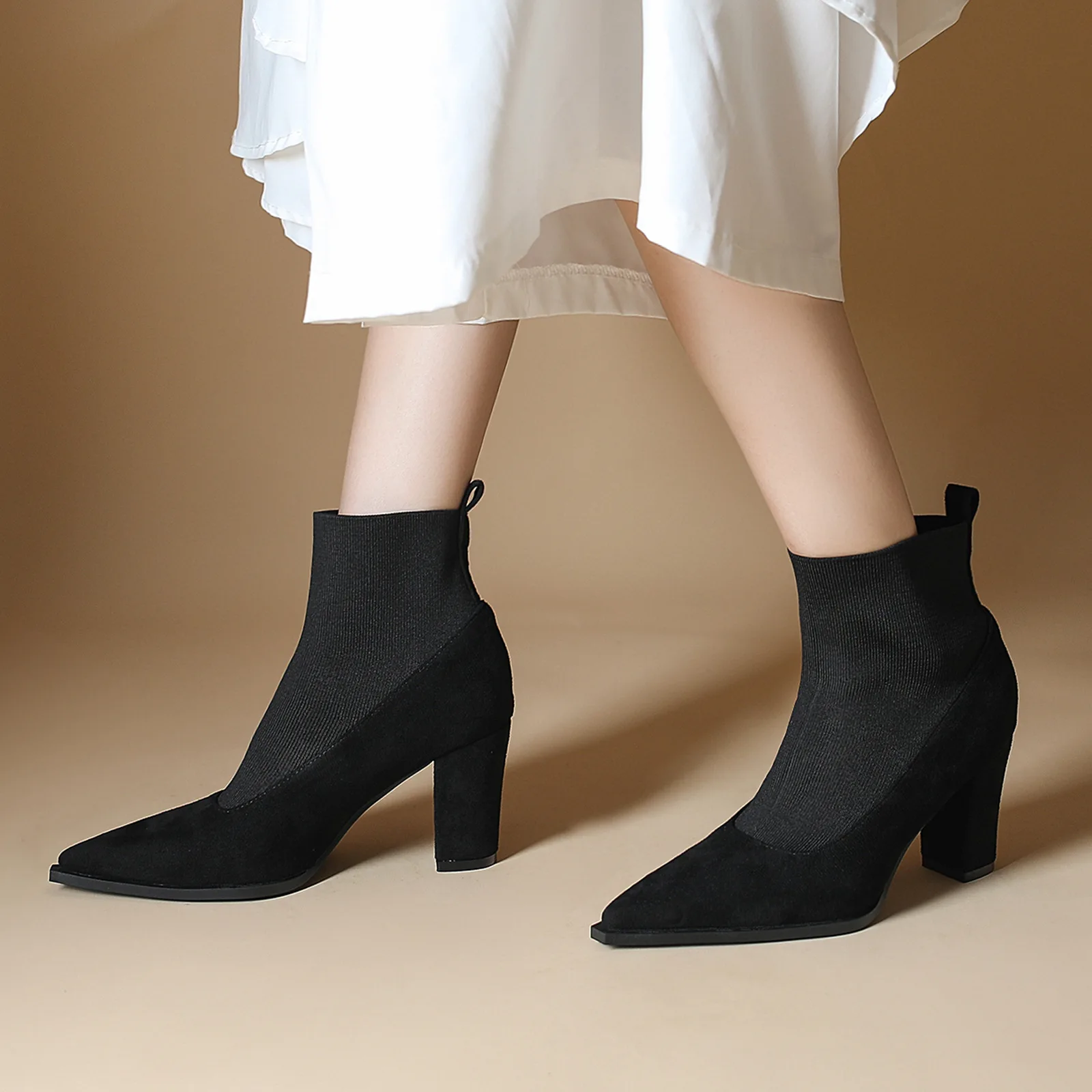 

Versatile High Heel Short Boots Women's Elastic Thin Martin Boots Show Thin Single Boots