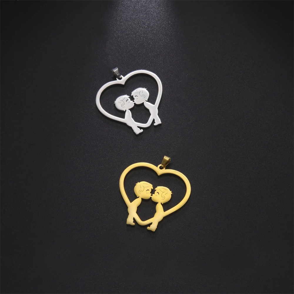 Wholesale 5pcs/Lot Boys Love Hearts Charms For Jewelry Making Supplies Stainless Steel Diy Handmade Necklace Pendant Accessories