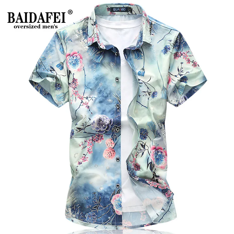 

Oversized 5XL 6XL 7XL Men's Mercerized Cotton Hawaiian Shirt 2021 Summer New Men Fashion Flower Casual Shorts Sleeve Shirts