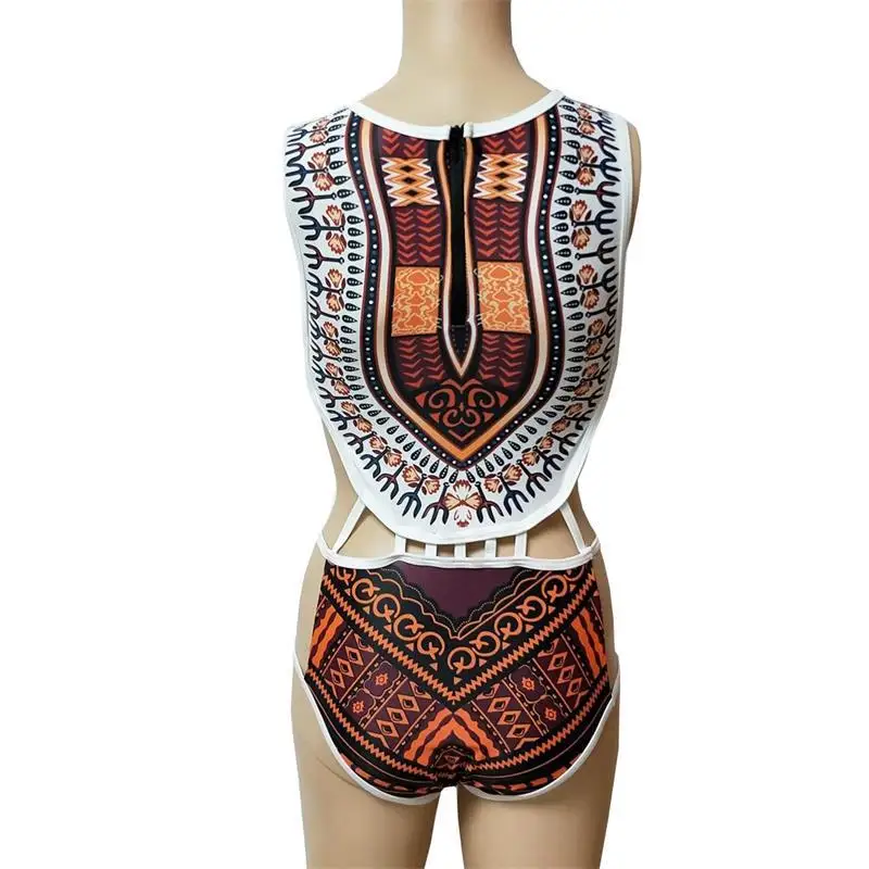 Купальник в африканском стиле с принтом Dashiki на одно плечо для женщин, высокой посадкой и тонкими бретелями на шее, глубоко вырезанный на бедре, с трусиками-стрингами, монокини бразильского стиля.