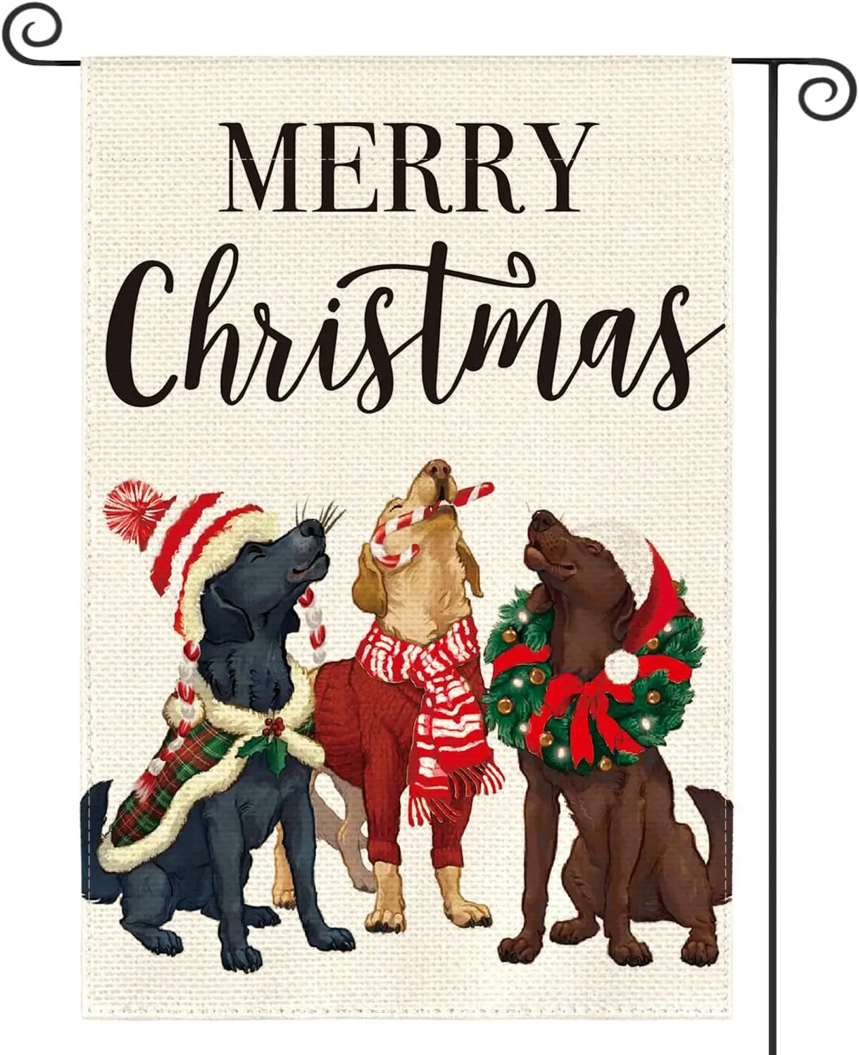 

Merry Christmas Hat Wreath Dog Garden Flag 12x18 Inch Double Sided, Xmas Winter Holiday Yard Outdoor Decorative Flag