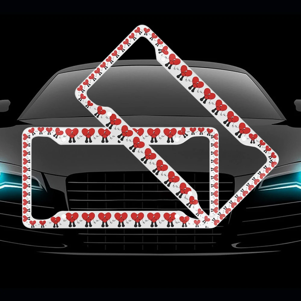 

2PCS JDM Style Bad Bunny Heart License Plate Frame Anime Cartoon Car License Plate Frame Car Racing For USA Size Frame