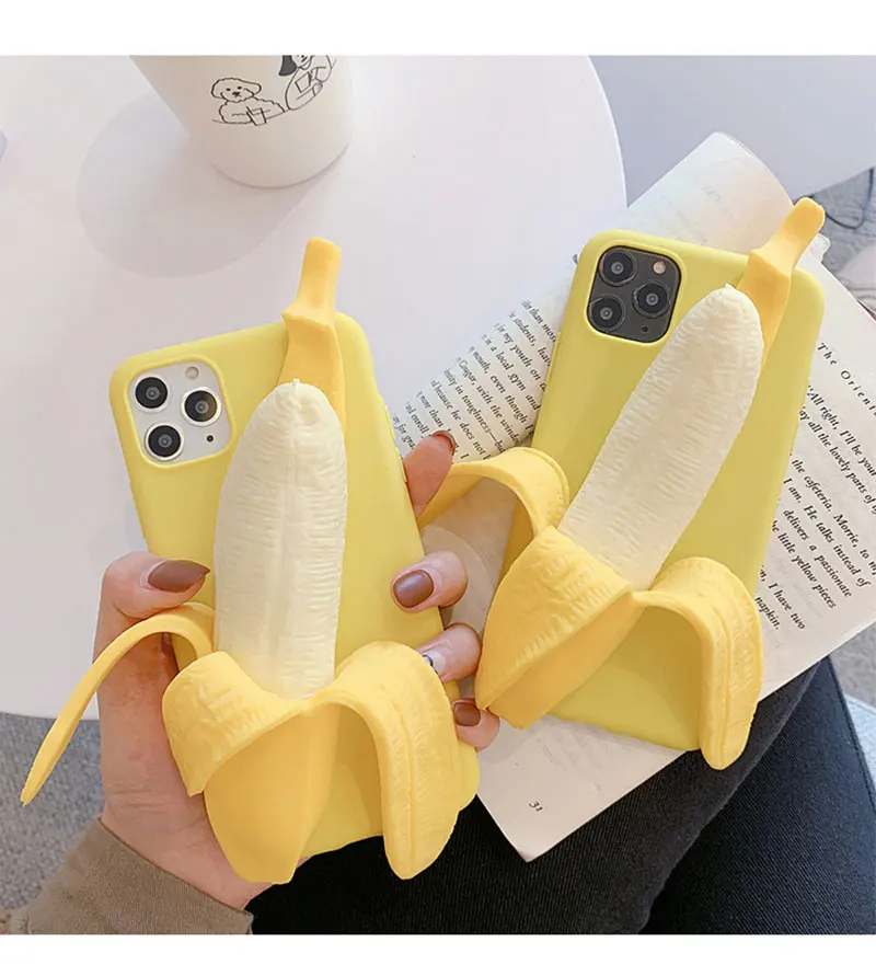 3D Stress Reliever Funny Peeled banana Phone Cases Cover For iPhone 12 Pro Max 13 7 8 Soft back case for fundas iphone XR XS Max