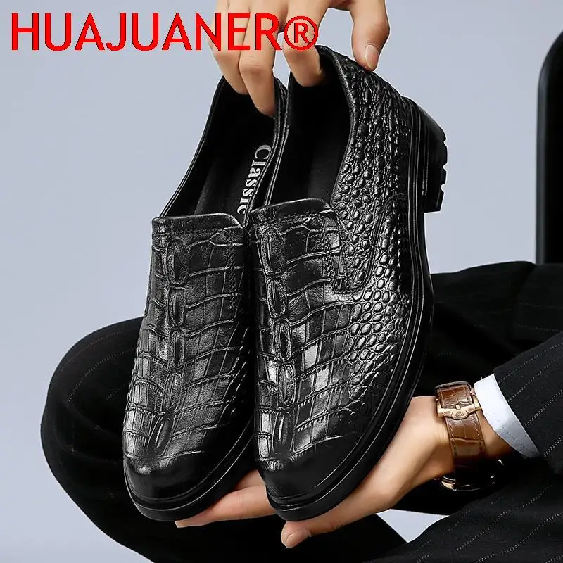 

New Men's Quality Patent Leather Shoes Crocodile Pattern Business Casual Big Size 38-49 Black Man Dress Loafers Formal Oxfords