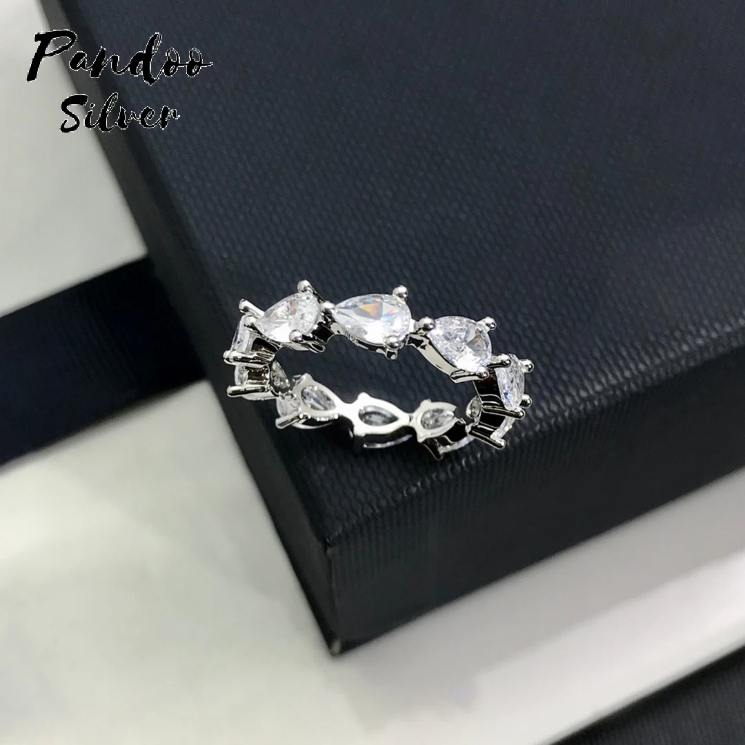 

High Quality Sterling Silver Original Jewelry,FESTIVAL Water Drop Ring Paved Zircon,Luxury Finger Ring Gift For Women With Logo