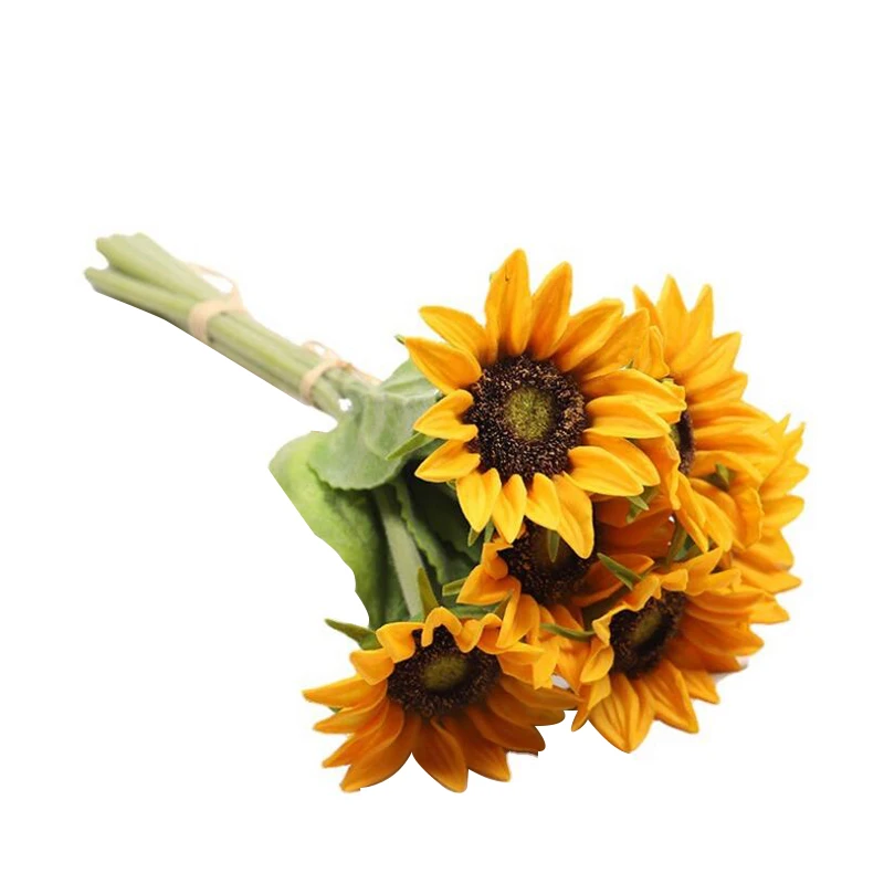 

Искусственный Подсолнух, искусственный букет из искусственных подсолнухов со стеблями для свадебной невесты, подружки невесты, цветок для ...
