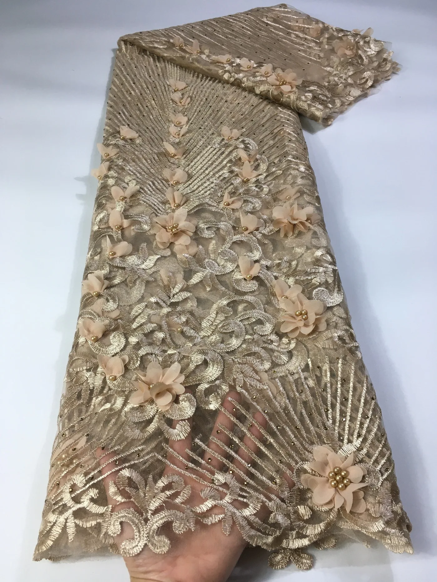 Модная красная кружевная ткань с 3D цветами 2022 Высококачественная африканская