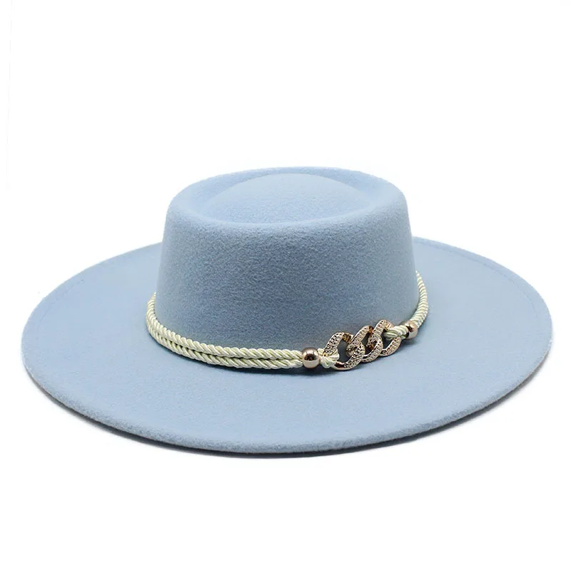 

Шляпа-котелок, модная весенне-осенняя женская шапка, шляпы, федоры с широкими полями и цепочкой, элегантная пляжная Свадебная женская шляпа