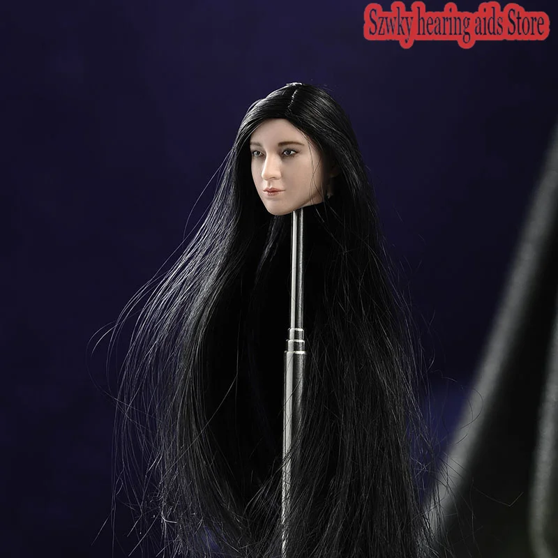 

1/6 Female Soldier Black Long Straight Hair Head Sculpture Model Fit 12'' Female Suntan Action Figure Body