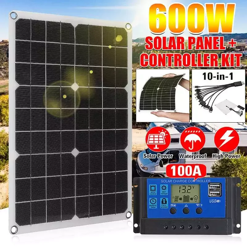 

100W Flexible Solar Panel System Kit Photovoltaic Module 2pcs 50 Watt 12 Volt Solar Panels With 10A Controller PV Connector