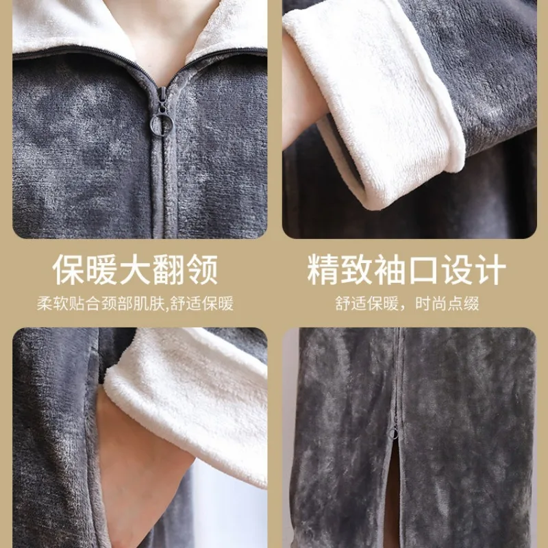 Зимняя теплая Пижама для пар длинный халат на молнии пижама плотная Очень мягкая