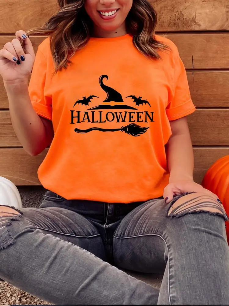 

Happy Halloween Witch Hat Cute Trend Clothing Fashion T-shirt Fall Autumn Women Graphic T Shirt Print Tee Female Top Clothes