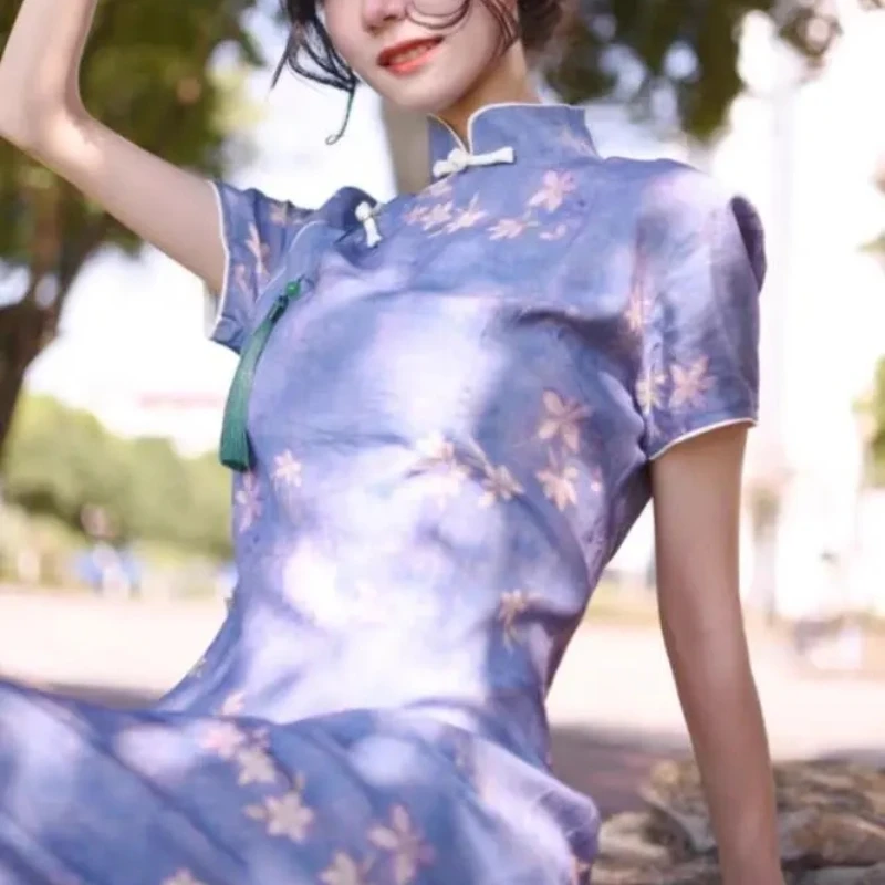 

Chinese Traditional Qipao Dress 2022 Summer Retro High-end Elegant Ancient Improved Cheongsam Qipao Dress Women Clothing
