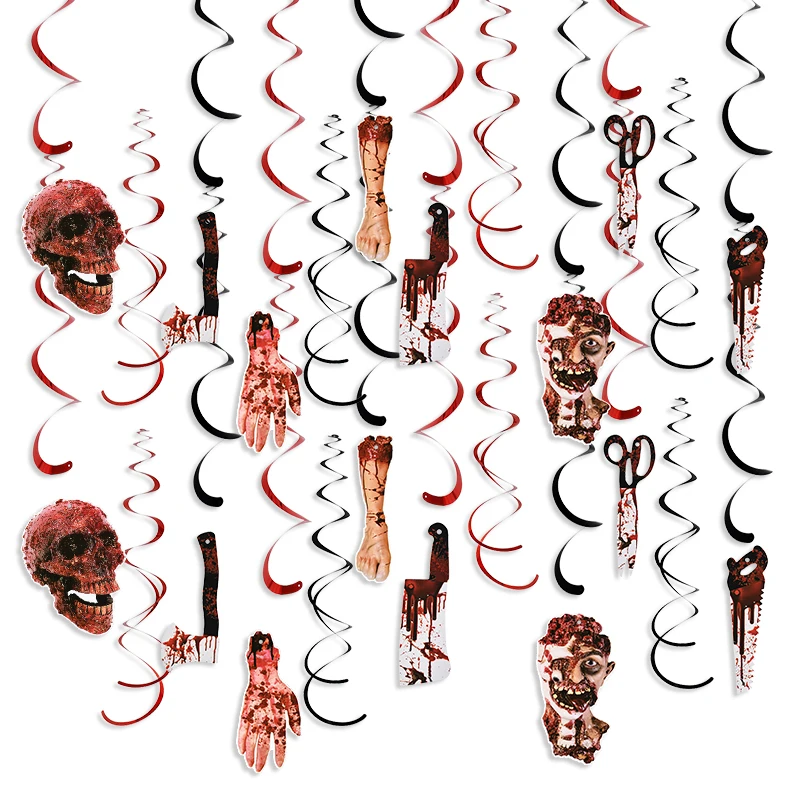 Баннер на Хэллоуин Кровавая рука нога череп скелет бумажный баннер пила Череп