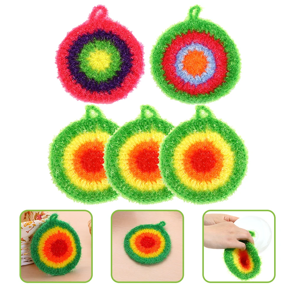 5 Pcs Cleaning Towels Dish Wash Scrubber Dish Wash Scrub Pad Round Dish Towels Kitchen Cleaning Towel Dish Clothing Reusable