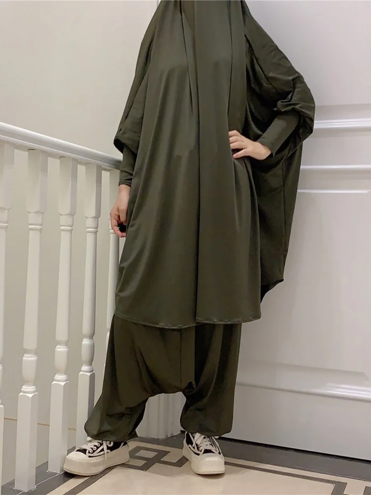 ИД мусульманский длинный химар молитвенная одежда женское платье абайя комплект из 2 частей брюки полное покрытие исламский мусульманский ...