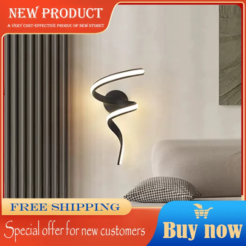 

Светодиодная настенная лампа в скандинавском стиле, комнатный декоративный светильник на спирали для лестниц, спальни, прикроватный свети...