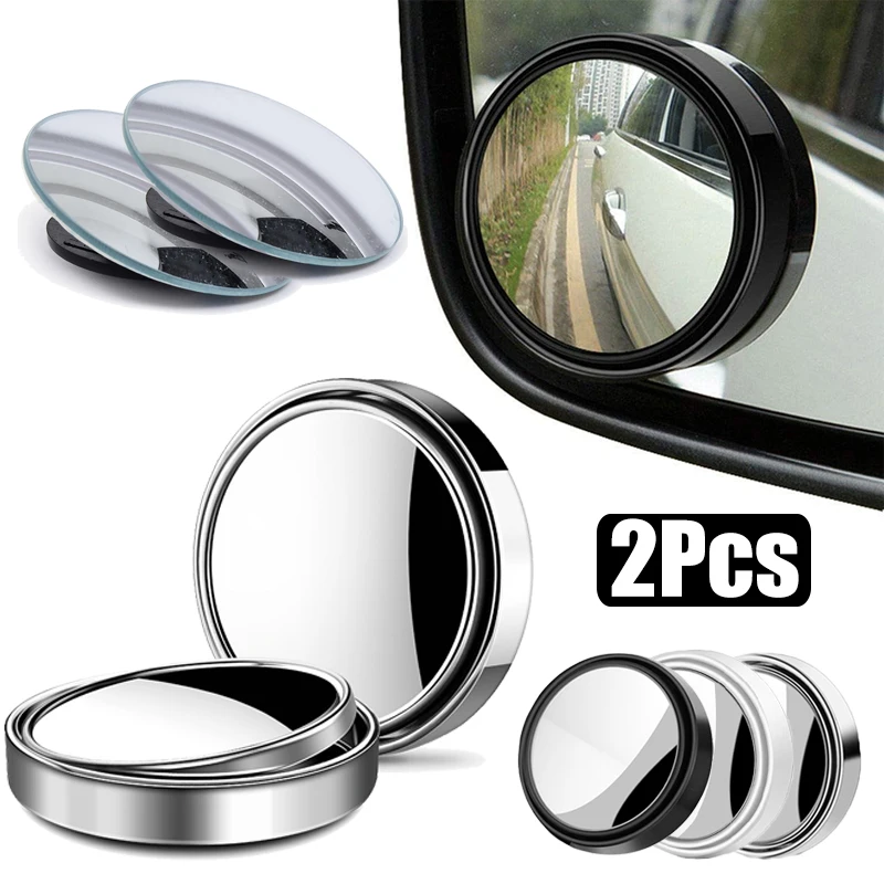 

2Pcs Round Frame Convex Blind Spot Mirror Safety Driving Wide-angle 360 Degree Adjustable Clear Rearview Mirror Car Accessories